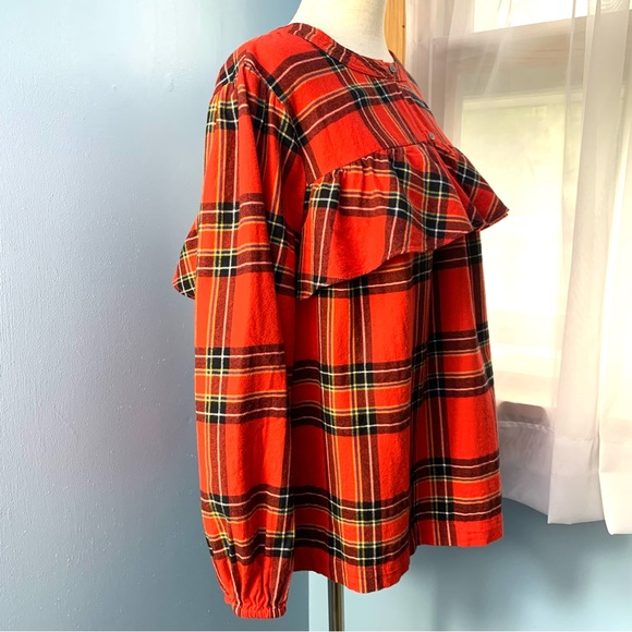 J. Crew Ruffle Popover Top in Festive Plaid - Picture 6 of 9